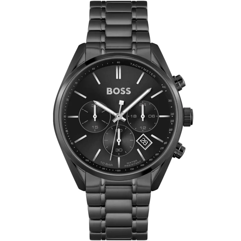 1513960 hugo boss watch men black dial metal stainless strap quartz battery analog chronograph champion
