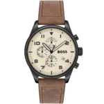 1513990-hugo-boss-watch-men-beige-dial-leather-brown-strap-quartz-battery-analog-chronograph-view