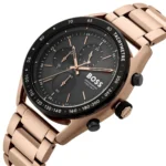 1514027-hugo-boss-watch-chronograph-10bar-330ft-men-black-dial-metal-stainless-gold-strap-quartz-battery-analog-centre-court