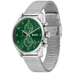1513938-hugo-boss-watch-men-green-dial-metal-stainless-silver-mesh-strap-quartz-battery-analog-chronograph-skymaster