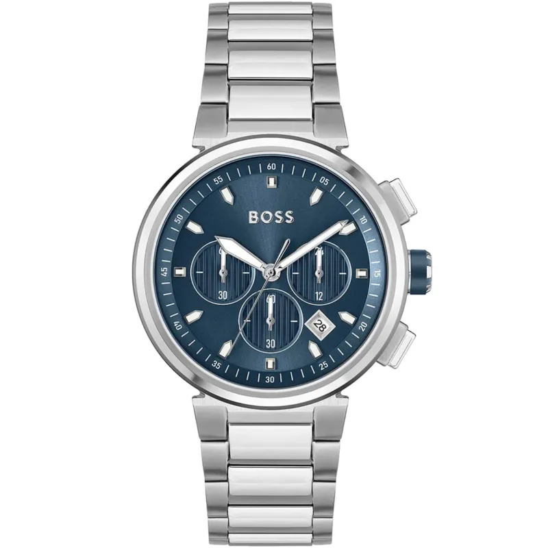 1513999 hugo boss watch men blue dial metal stainless silver strap quartz battery analog chronograph one