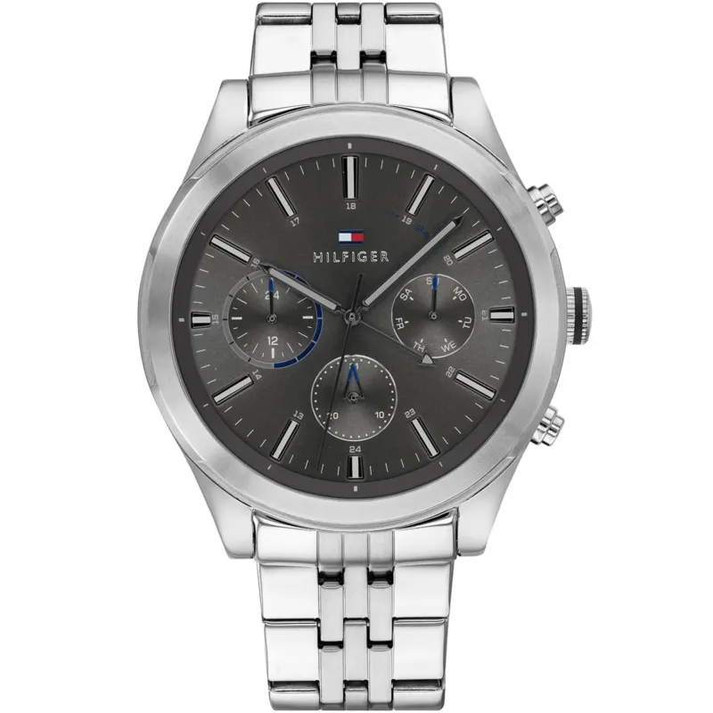 1791737 tommy hilfiger watch men gray dial metal stainless steel silver strap quartz battery analog ashton