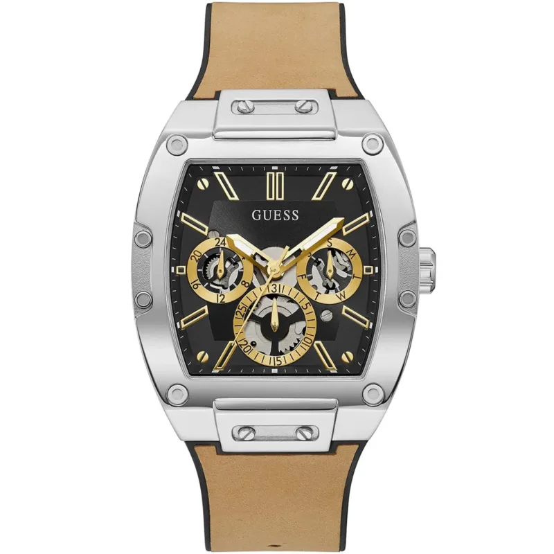 gw0202g3 guess watch men square black dial rubber brown strap quartz battery analog