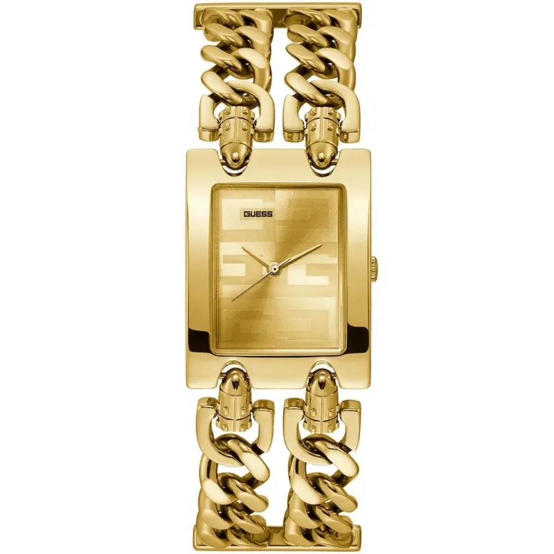 gw0294l2 guess square watch women gold dial metal stainless steel golden strap quartz battery analog mod