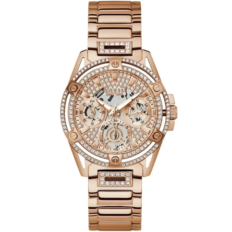 gw0464l3 guess watch women patterned crystals rose gold dial metal stainless steel strap quartz battery analog crystal queen