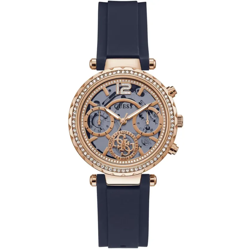 gw0484l2 guess watch women blue dial rubber strap quartz battery analog solstice