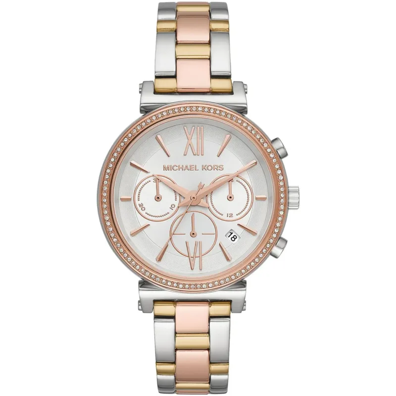 mk6688 michael kors watch women white dial metal stainless steel multicolored strap quartz battery analog chronograph sofie