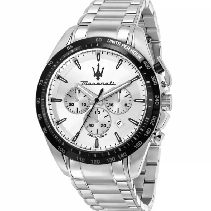 r8873612049 original maserati watch men white dial metal stainless steel silver strap quartz battery analog chronograph 330ft 100m traguardo egypt