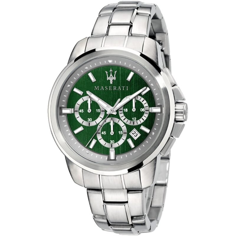 r8873621017 maserati watch men green dial metal stainless steel silver strap quartz battery analog chronograph successo