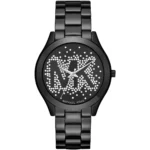 ساعة مايكل كورس للنساء MK3589 1 mk3589-michael-kors-watch-women-mk-logo-crystals-black-dial-metal-stainless-steel-strap-quartz-battery-analog-three-hand-runway-slim