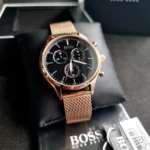 1513548-hugo-boss-watch-men-black-dial-metal-stainless-rose-gold-mesh-strap-quartz-battery-analog-chronograph-companion – Copy