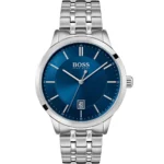 ساعة هوجو بوس للرجال 1513615 1 1513615-hugo-boss-watch-men-blue-dial-metal-stainless-silver-strap-quartz-battery-analog-three-hand-officer