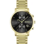 ساعة هوجو بوس للرجال 1513781 1 1513781-hugo-boss-watch-men-black-dial-metal-stainless-gold-strap-quartz-battery-analog-chronograph-integrity