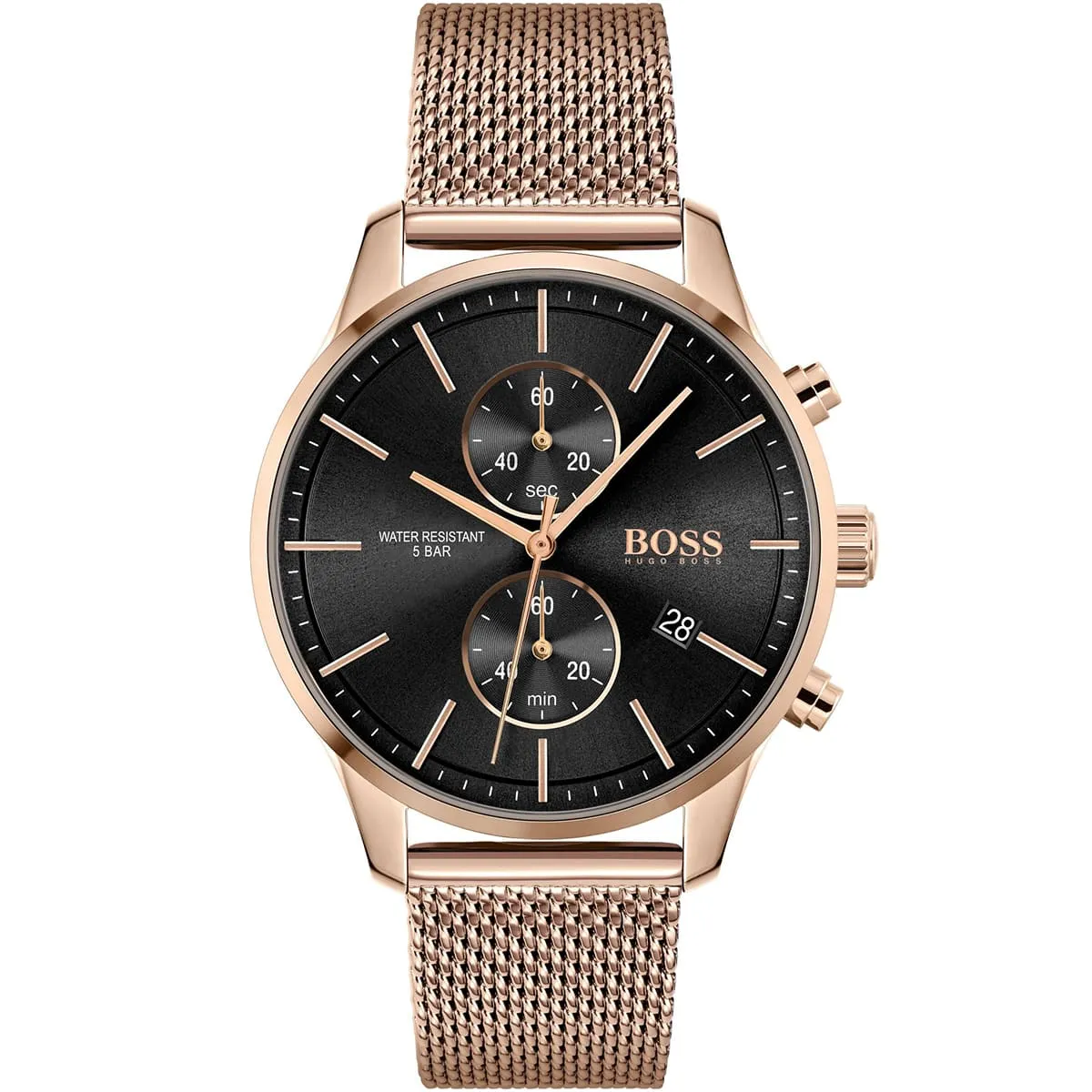 1513806-hugo-boss-watch-water-resistant-5bar-men-black-dial-metal-stainless-rose-gold-mesh-strap-quartz-battery-analog-chronograph-associate 1513806 hugo boss watch water resistant 5bar men black dial metal stainless rose gold mesh strap quartz battery analog chronograph associate