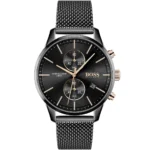 ساعة هوجو بوس للرجال 1513811 1 1513811-hugo-boss-watch-water-resistant-5bar-men-black-dial-metal-stainless-mesh-strap-quartz-battery-analog-chronograph-associate