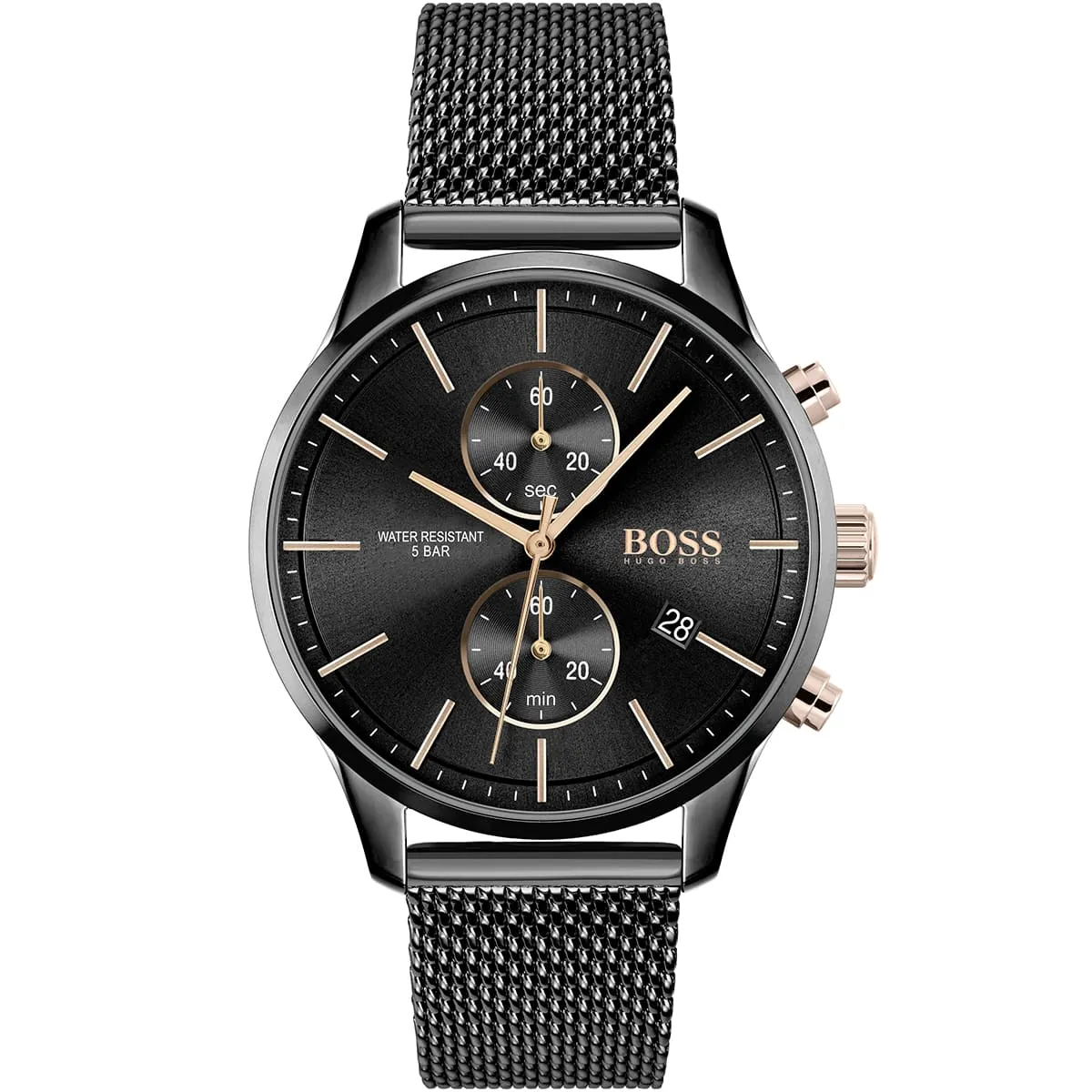 1513811-hugo-boss-watch-water-resistant-5bar-men-black-dial-metal-stainless-mesh-strap-quartz-battery-analog-chronograph-associate 1513811 hugo boss watch water resistant 5bar men black dial metal stainless mesh strap quartz battery analog chronograph associate