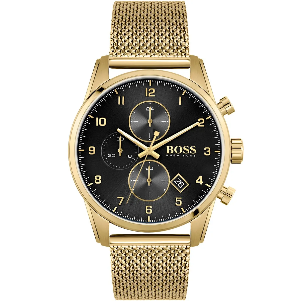 1513838-hugo-boss-watch-men-black-dial-metal-stainless-gold-mesh-strap-quartz-battery-analog-chronograph-skymaster 1513838 hugo boss watch men black dial metal stainless gold mesh strap quartz battery analog chronograph skymaster