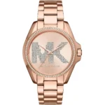 ساعة مايكل كورس للنساء MK6556 1 mk6556-michael-kors-watch-women-mk-logo-crystals-rose-gold-dial-metal-stainless-steel-strap-quartz-battery-analog-three-hand-bradshaw