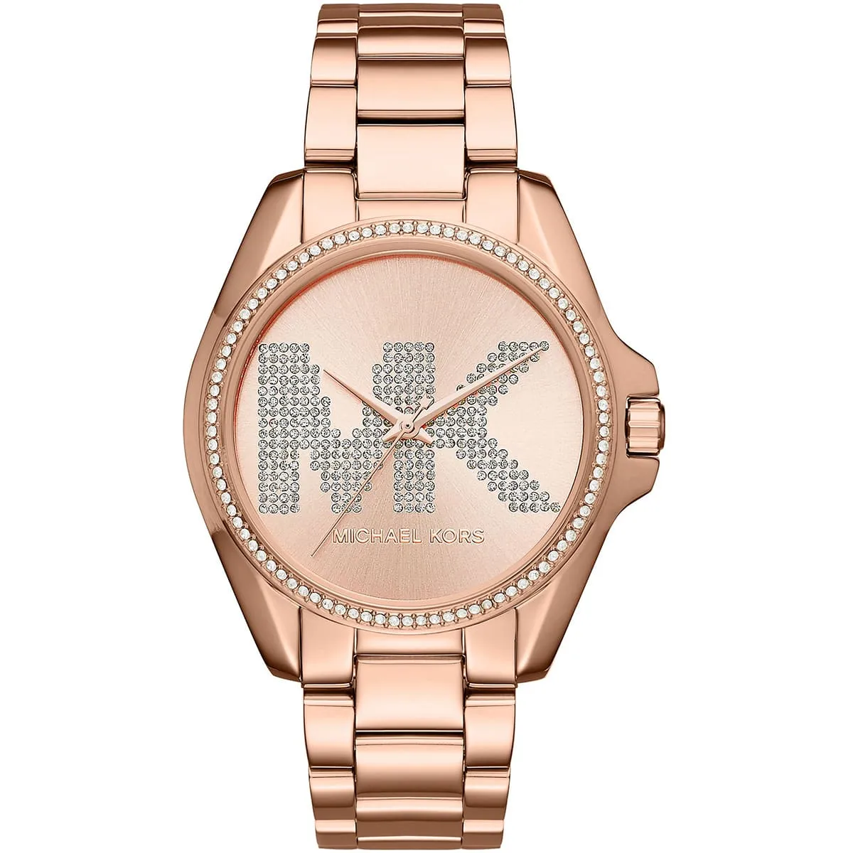 mk6556-michael-kors-watch-women-mk-logo-crystals-rose-gold-dial-metal-stainless-steel-strap-quartz-battery-analog-three-hand-bradshaw mk6556 michael kors watch women mk logo crystals rose gold dial metal stainless steel strap quartz battery analog three hand bradshaw