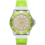 ساعة مايكل كورس للنساء MK7360 1 mk7360-michael-kors-watch-women-crystals-silver-dial-rubber-green-strap-quartz-battery-analog-three-hand-everest